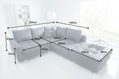 Moderne Wohnlandschaft KENT 220cm anthrazit Ecksofa Federkern inkl. Hocker und Kissen