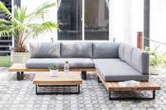 Wetterfestes Gartenlounge Set ST. BARTH 255cm grau natur Akazie Sitzecke inkl. Tisch und Kissen