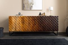 Massives Sideboard SHADES 180cm braun Mangoholz mehrfarbig 3D-Front Metallgestell