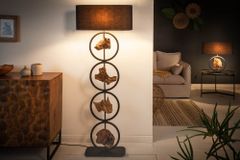 Design Stehlampe ELEMENTS 147cm schwarz Baumwollschirm Fuß mit Massivholz