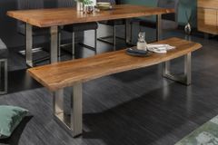Massive Baumstamm Bank MAMMUT NATURE 160cm Akazie Industrial Chic Sitzbank Kufengestell