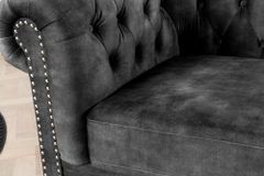 Barocker Sessel CHESTERFIELD grau Samt Federkern mit Knopfheftung