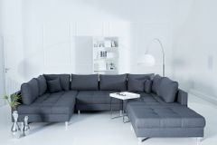 Moderne XXL Wohnlandschaft KENT 305cm anthrazit Federkern Bigsofa inkl. Hocker