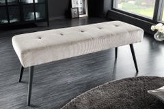 Design Sitzbank BOUTIQUE 100cm hellgrau Cord Metallbeine schwarz