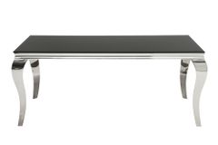 Eleganter Design Esstisch MODERN BAROCK 180cm schwarz Edelstahl Opalglas Tischplatte