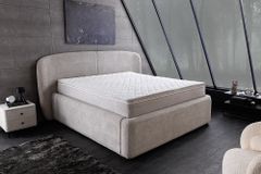 Modernes Boxbett ART DECO 180x200cm greige Bouclé mit Stauraum Matratze und Topper