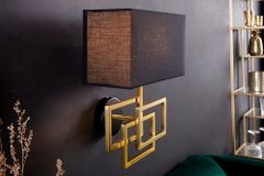 Moderne Wandleuchte ATLANTIS 44cm gold Stoffschirm schwarz Lampe