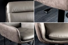 Drehbarer Design Barhocker BIG GEORGE taupe Echtleder Microfaser höhenverstellbar mit Armlehnen