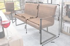 Industrial Freischwinger Bank LOFT 160cm vintage braun mit Armlehne