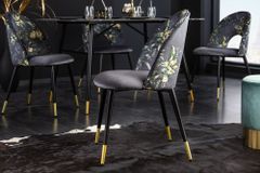 Design Stuhl PRÊT-À-PORTER grau Samt florales Muster und goldene Fußkappen