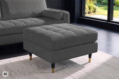 Design Hocker COZY VELVET 80cm grau Cord schwarz mit goldener Metallkappe
