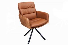 Drehbarer Design Stuhl BIG GEORGE cognac Echtleder Microfaser mit Armlehne Retro