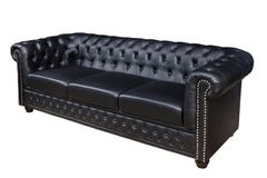 Chesterfield 3-Sitzer Sofa 205cm schwarz Nietenbesatz Federkern