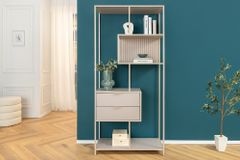 Modernes Bücherregal SLIM LINE 185cm champagner beige Metall mit Schubladen