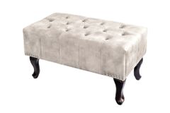 Design Sitzhocker CHESTERFIELD 80cm champagner beige Samt Knopfheftung Nietenbesatz