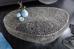 Filigraner Design Couchtisch ABSTRACT LEAF 130cm silber Handarbeit