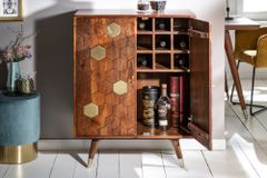 Massiver Barschrank MYSTIC LIVING 75cm Akazie braun gold Retro Design
