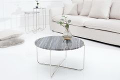 Exklusiver Couchtisch NOBLE 65cm grau echter Marmor rund silber Metall