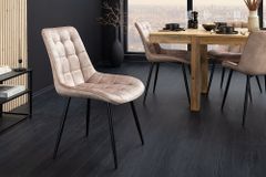 Design Stuhl ROADSTAR champagner greige Samt schwarze Metallbeine