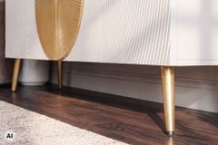 Massives Sideboard AURUM 180cm weiß Mangoholz mit ikonischem Gold-Element
