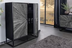 Massives Highboard BARRACUDA 120cm grau Mangoholz mit Teakholz-Front schwarz Metall