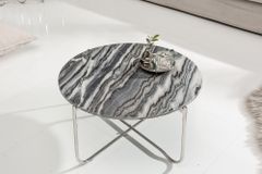Runder Couchtisch NOBLE 65cm grau Marmor abnehmbare Tischplatte klappbar silber Metall