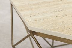 Handgefertigter Couchtisch DIAMOND 70cm beige Travertin messing Eisen