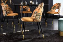 Design Stuhl PRÊT-À-PORTER gelb Samt florales Muster und goldene Fußkappen