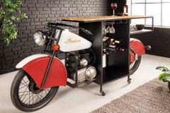 Design Bartisch EASY RIDER 230cm weiß rot schwarz Mangoholz Motorrad Upcycling