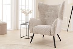 Design XL Sessel AMSTERDAM greige Bouclé schwarze Metallbeine Retro Stil