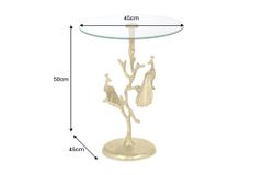 Runder Beistelltisch WILDLIFE PEACOCK 60cm gold Glasplatte Metall Pfauen-Skulptur