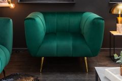 Retro Sessel NOBLESSE 105cm smaragdgrün Samt mit Ziersteppung