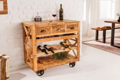 Industrial Barschrank BODEGA 86cm Mangoholz Servierwagen mit Weinregal