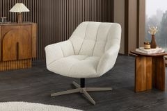 Drehbarer Design Sessel PAPILLON beige Bouclé Tweed soft 360° Metall höhenverstellbar