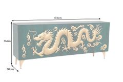 Massives Sideboard DRAGON 180cm türkis gold Mangoholz Metall 3D-Front handmade