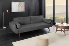Design Schlafsofa DIVANI 220cm grau Samt 3-Sitzer mit Bettfunktion Walnuss-Füße