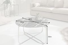 Runder Couchtisch NOBLE 65cm grau Marmor abnehmbare Tischplatte klappbar silber Metall