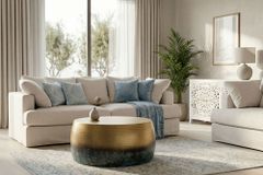 Runder Couchtisch ORIENT III 60cm gold Metall mit Patina Hammerschlag Design handmade