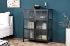 Industrial Vitrine DURA STEEL 80cm schwarz Metall Riffelglas