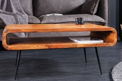 Massivholz Couchtisch ALPHA 90cm braun Sheesham stone finish Metallbeine mit Stauraum