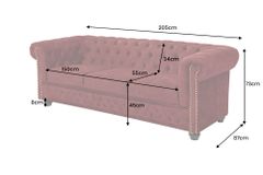 Barock Sofa CHESTERFIELD 205cm bordeaux rot Samt Federkern Knopfheftung 3-Sitzer Couch
