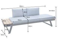 Verstellbare Gartenlounge MODULAR MIAMI 230cm grau natur anthrazit Gartensofa oder Gartenliege
