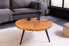 Runder Couchtisch ARBOR 75cm natur Eiche Massivholz schwarz Metall Beistelltisch