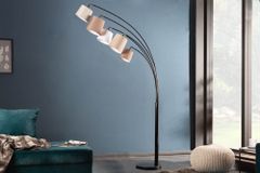 Design Bogenlampe LEVELS 205cm weiß beige braun 5 Leinenschirme Stehlampe