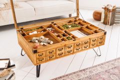Vintage Couchtisch SEVEN SEAS 100cm natur Pinie Massivholz Glas Hairpin Legs mit Stauraum
