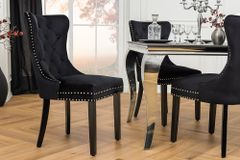 Chesterfield Stuhl CASTLE schwarz Samt Massivholz Ziernieten mit Komfortgriff