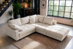 Ecksofa KENT 220cm champagner beige Chenille inkl. Hocker Federkern Wohnlandschaft