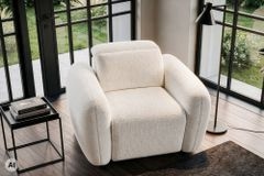 Sessel MILANO 110cm beige Bouclé Tweed Soft elektrisch verstellbare Fuß- und Kopfstütze