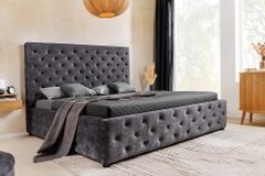 Boxbett PARIS 160x200cm grau Samt mit Stauraum und Lattenrost