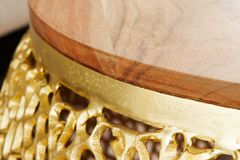 Runder Couchtisch ABSTRACT LEAF 75cm gold Metall massiv Akazienholz filigrane Handarbeit